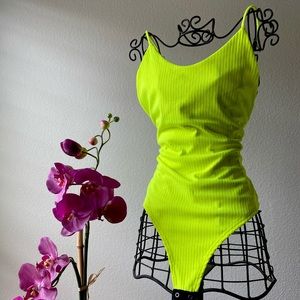 Neon Yellow Open Back Bodysuit
